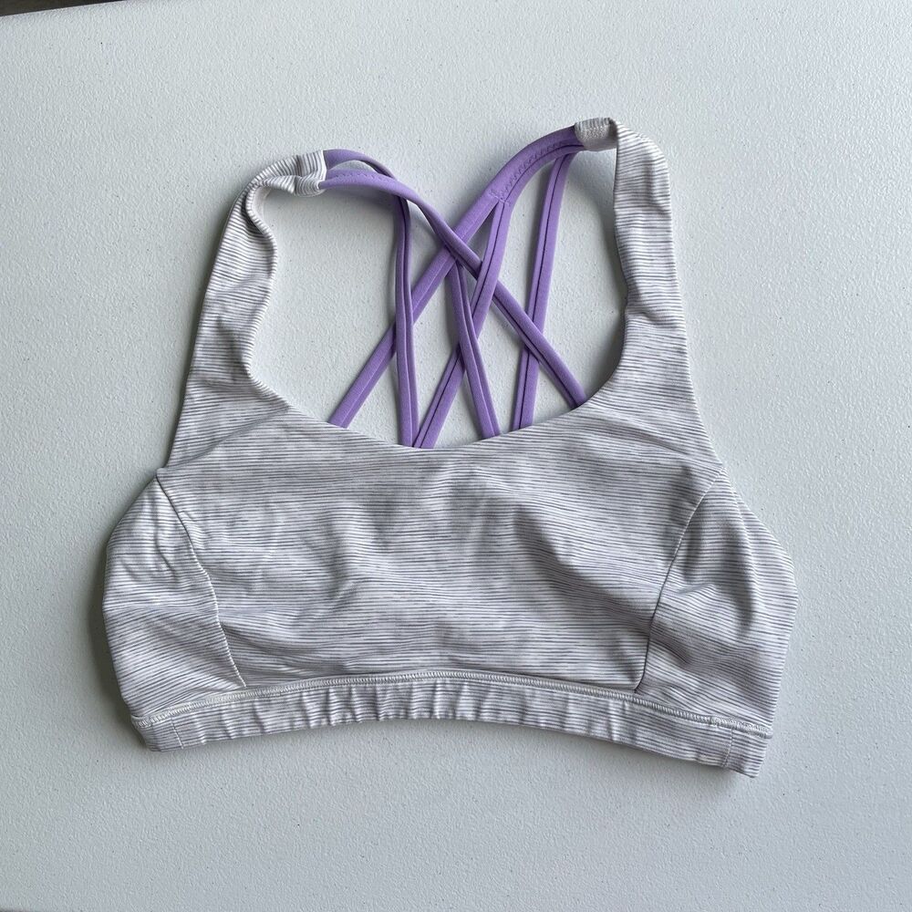 lululemon athletica Light Gray Striped Sports Bra with Lavender Straps